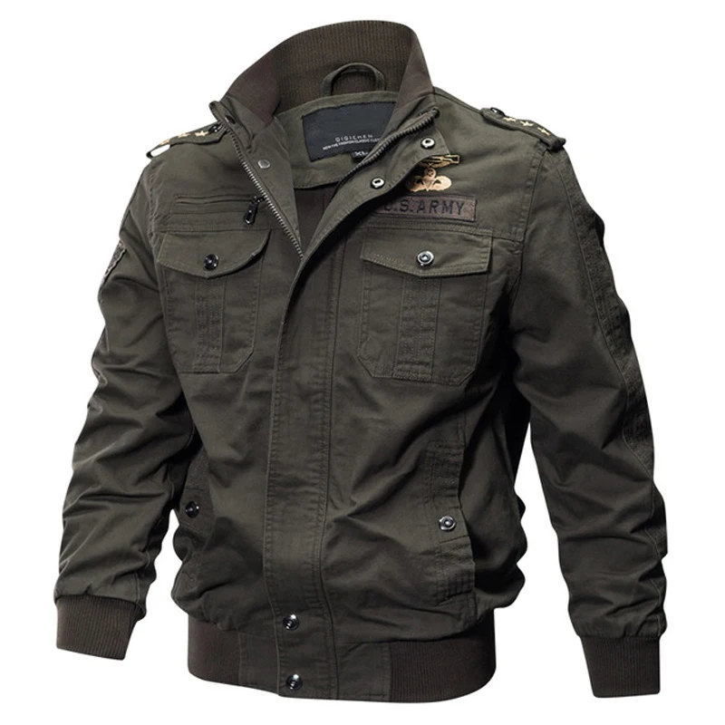 Размера плюс Военная Мужская куртка на весну и осень, хлопковая куртка пилота, армейская мужская куртка-бомбер, мужская куртка для полетов, 6XL - Цвет: Army Green 1