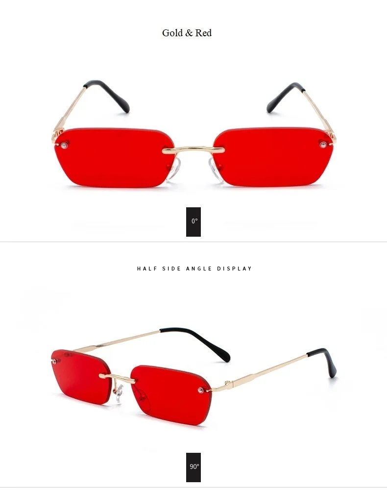 Квадратные Солнцезащитные очки без оправы, женские, сплав, маленькая оправа, мужские, Ретро стиль, брендовые, солнцезащитные очки,, новинка, красные, желтые линзы, очки, Uv400