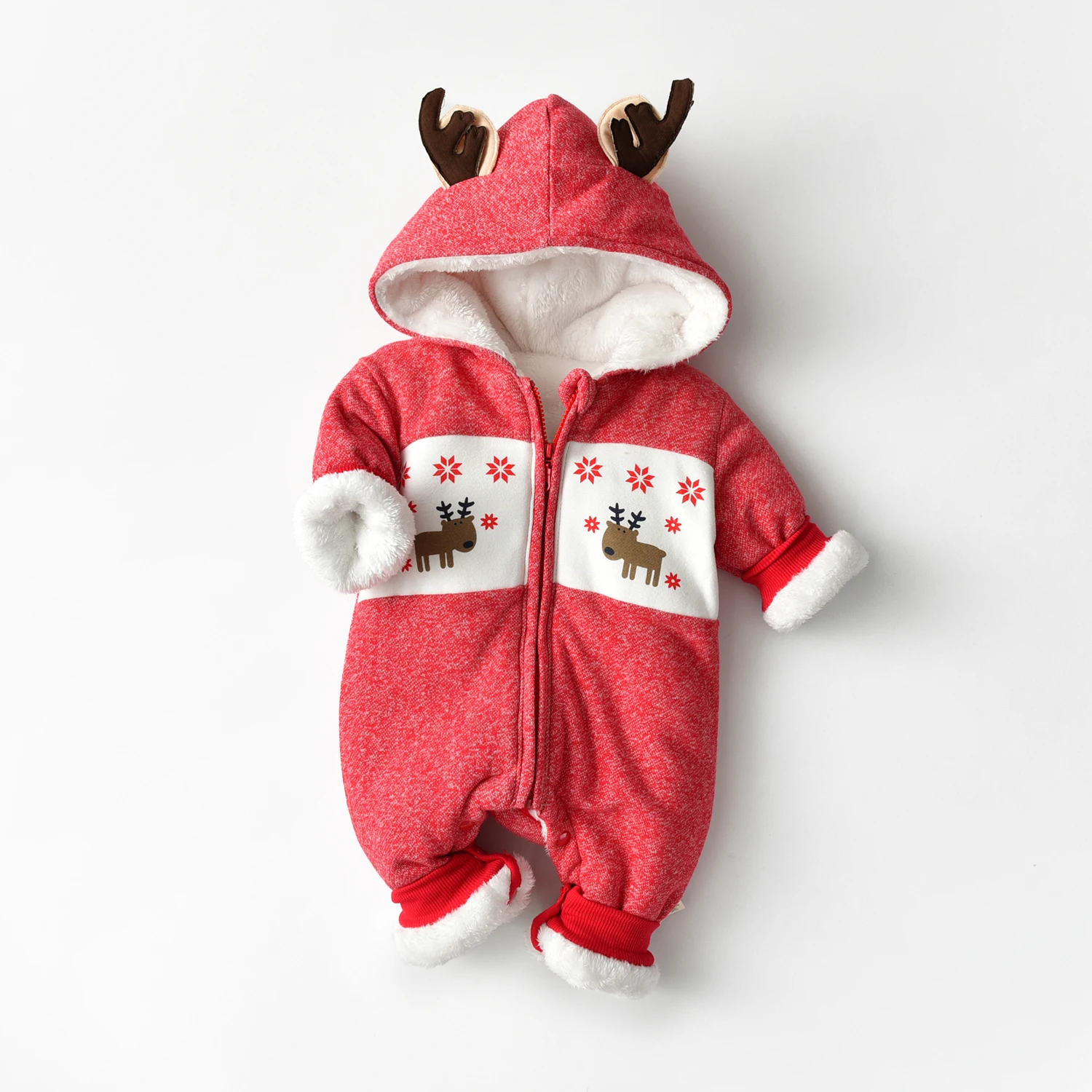 Baby Christmas Rompers Cute Deer Printed Onesie For Newborns Warm Winter Cotton Outfits Infant Jumpsuit Xmas Baby Hooded Clothes