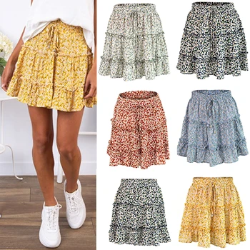 

Bohemian Flower Print Women Mini Skirts Ruffles A Line Boho Floral Daisy Ladies Skirt 2020 Spring Summer