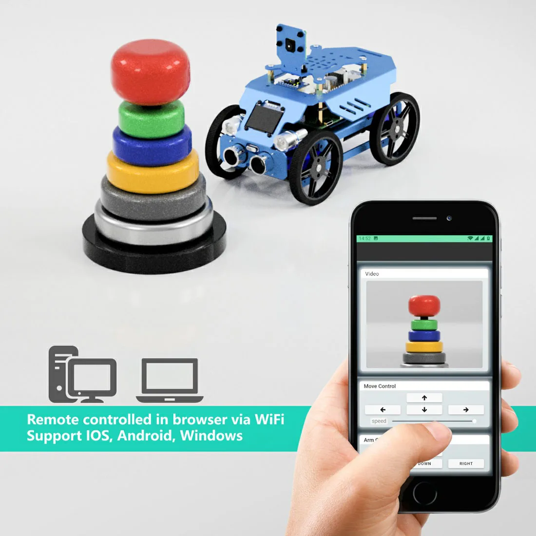 US $105.60 Fourwheel Robot Car Kit for Pi43 Model BB OpenCV Target Tracking RealTime Video Transmission No Development Board