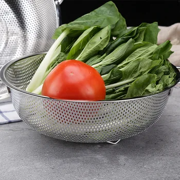 

Stainless Steel Micro-perforated Food Strainer Mesh Colander Round Draining Rinsing Washing Pasta Vegetables Fruits Tray Basin