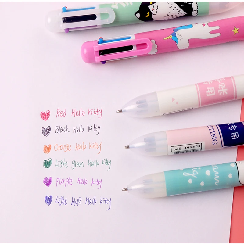 3PC push type ten-color ball pen multi-color all-in-one cute girl