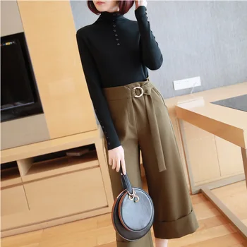 

Turtleneck Sweater Solid Color Buttons Solid Korean Knitting Sweater 2019 New Autumn Winter Women's pullover OL
