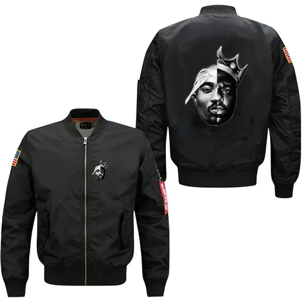 New Notorious Big 2PAC Eazy Tupac Spring Autumn Men's Leisure Jacket Collar Code Air Force Pilots Jacket - Цвет: hei