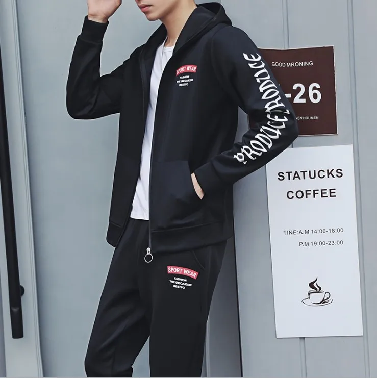 

2019 Spring And Summer New Style Casual Hoodie Suit Men's Fashion Hooded Printed Students Sports Both Sets