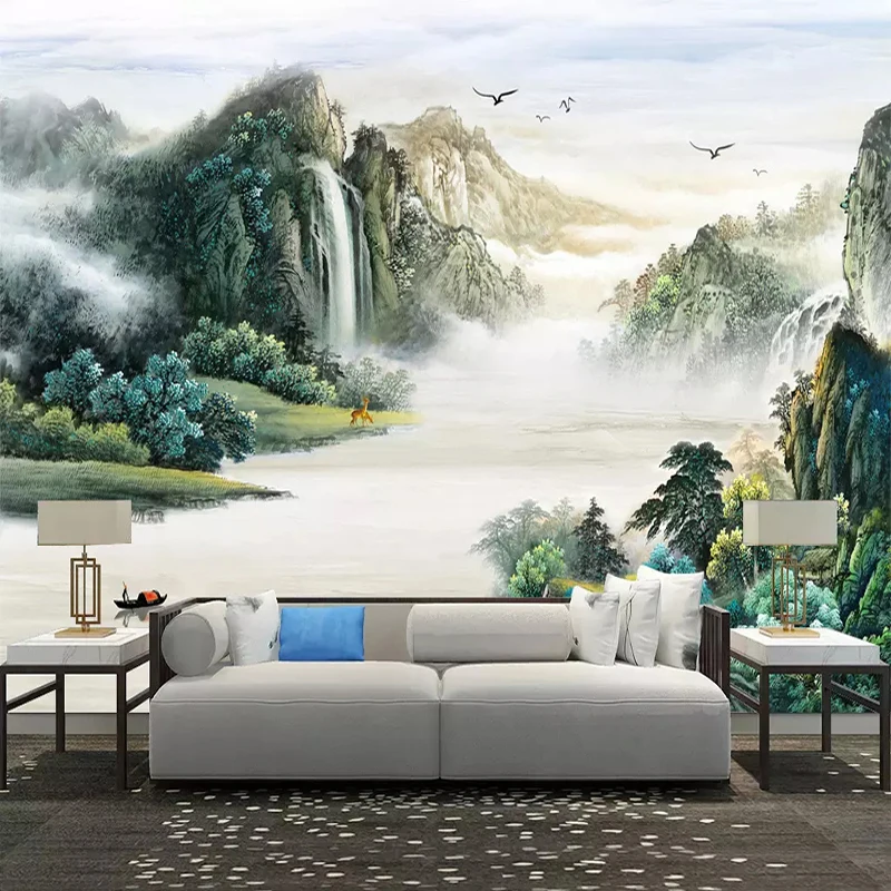 

Drop Shipping Custom Wallpaper Modern Abstract Chinese Style Ink Mountain Water Oil Painting Background Wall Mural Papier Peint