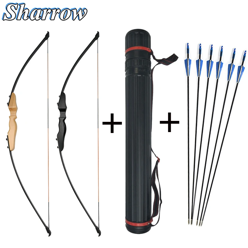 

Bow and Arrow Set 51inch Recurve Bow 40lbs Takedown Wooden Riser Straight Long Bow with 6pcs Blue Fiberglass Arrows and Quiver