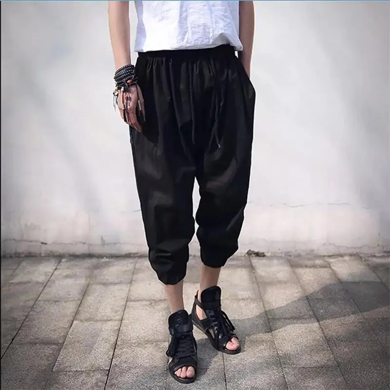 

Men's Harlan Pants Summer New Fashion Hip Hop Hanging Crotch Hair Stylist Casual Large Size Seven Minutes Pants
