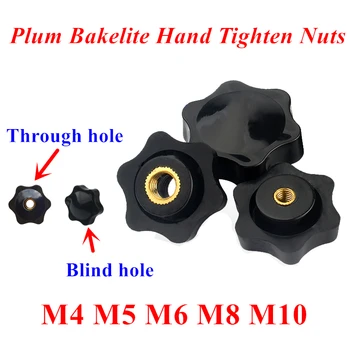 

2pcs M4 M5 M6 M8 M10 Plum Bakelite Hand Tighten Nuts Handle Thread Star Mechanical Black Thumb Nuts Clamping Knob Manual Nuts
