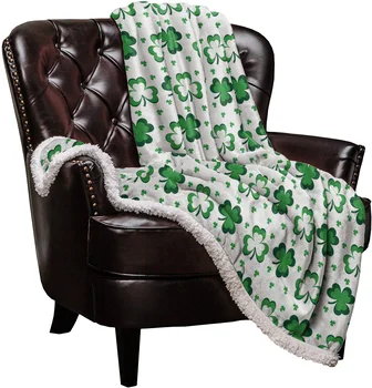 

St Patricks Day Shamrock Celebration Fleece Blankets throws Fleece Cover Throw Anti-allergy Double-sided Personalized Blankets B