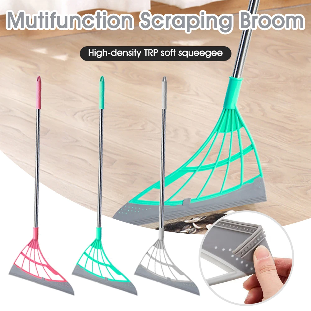Updated Version Blue Miwasion Multifunction Magic Broom,4-in-1 Wipe The Squeeze Silicone Mop,Used for Cleaning Floor Cleaning Tool Window Scraper Kitchen to Remove il Stains 