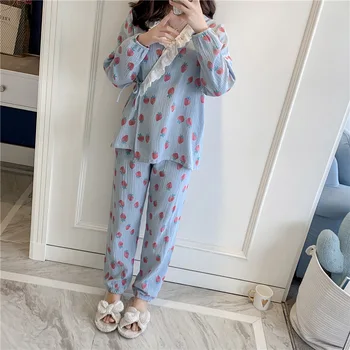 

Pajamas women's comfortable cotton ladies pajamas long-sleeved sweet girlfriends wear home clothes women's evening clothes