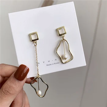 

fashion jewelry bohemian earrings asymmetric Square chain street port wind fringe earrings ladies round long earrings jewelry