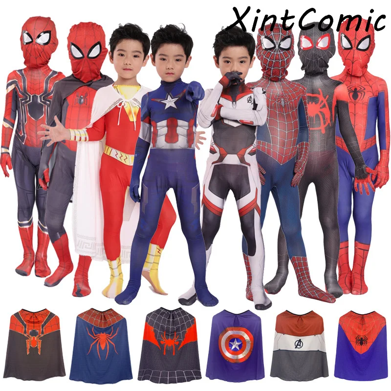 

Avengers Endgame Quantum Realm Kids Spiderman Jumpsuits Halloween Zentai Cosplay Costume Spider Spandex Iron Spiderman Bodysuit