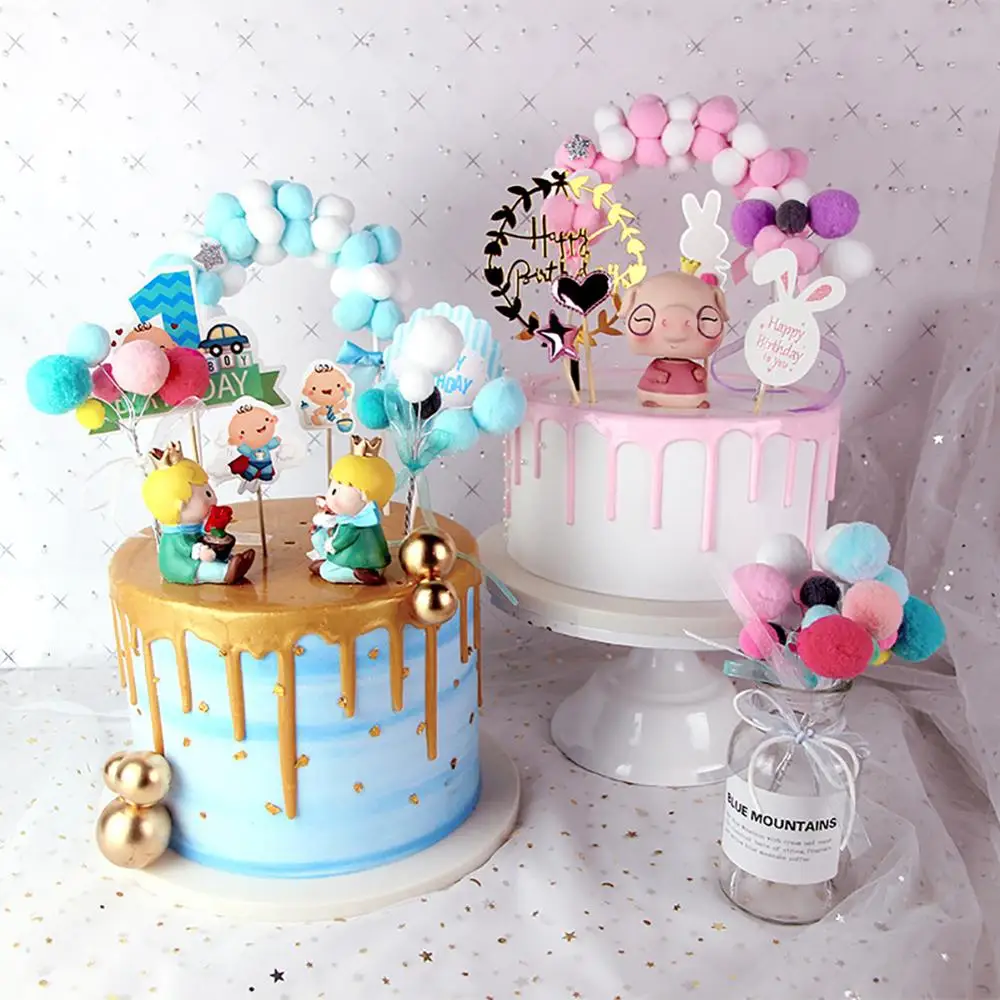 1pcs Hot Sale Pink Blue Soft Pompom Cloud Cake Topper Baby Shower Birthday Diy Cake Top Flags Decoration Festival Party Supplies Cake Decorating Supplies Aliexpress