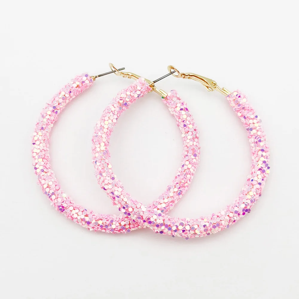 Модные серьги-кольца с кристаллами, Блестящие Блестки, ювелирные изделия с геометрическим шармом, круглые блестящие стразы, Женские Ювелирные серьги-кольца - Окраска металла: pink