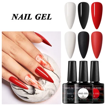 

MEET ACROSS 3Pcs /set Nail Gel Polish Set Semi Permanent Soak Off Base Top Coat For Manicure Hybrid Varnishes Gel Nail Art