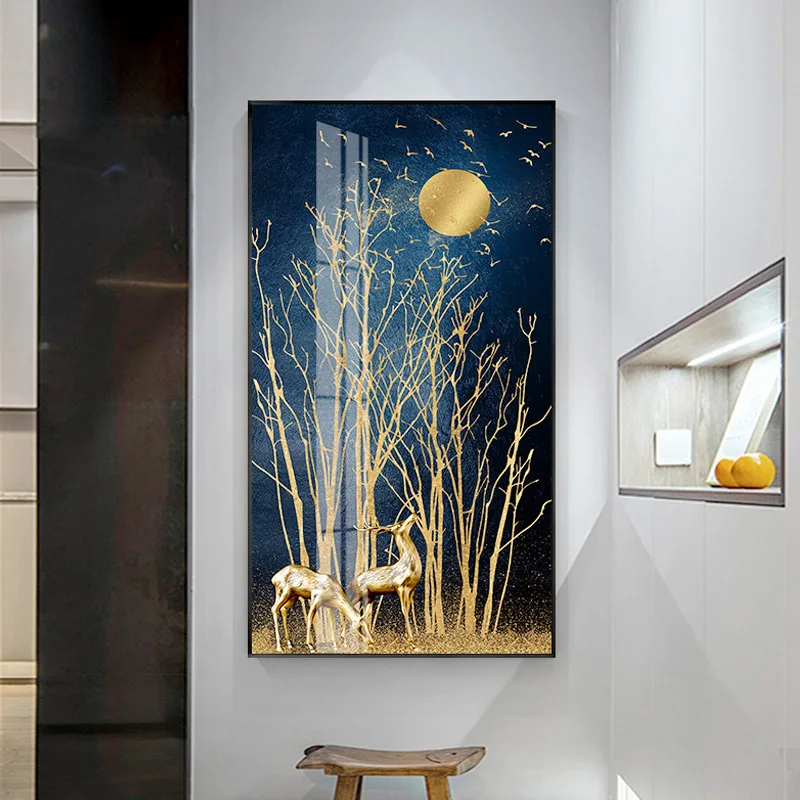 

Abstract Golden Deer sun tree Painting Tableaux Big Size Poster Print Wall Art Picture Living Room Modern Cuadros Canvas Art