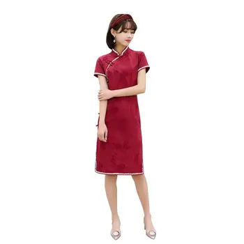 

Shanghai Story Short Sleeve Qipao Knee Length Cheongsam Chinese Style Dress for Women 2 Color