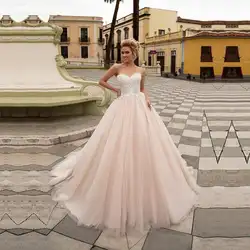Розовое Милое Свадебное платье с длинными рукавами трапециевидной формы из тюля кружевное свадебное платье с аппликацией Vestido De Noiva со