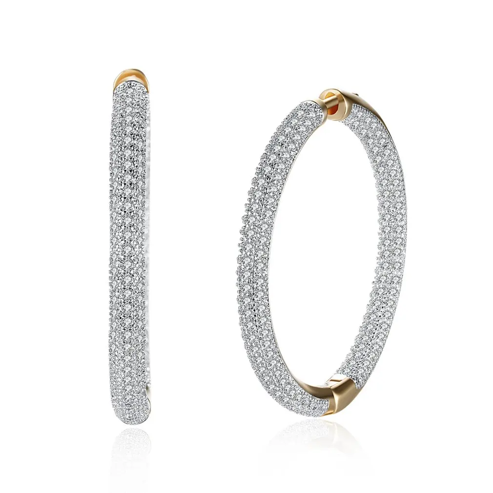 

1 pair Luxury Zircon Inlaid Ear Hoops Women Ear Rings Round Champagne Gold Color Earrings Ear Fashionable Ornaments for Women