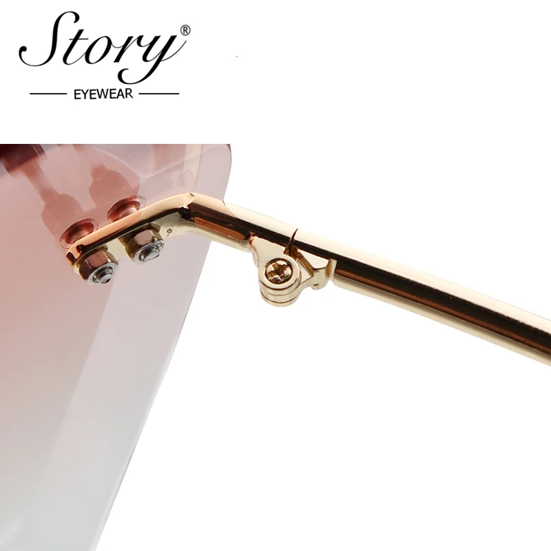 Женские солнцезащитные очки без оправы STORY роскошные брендовые розовые с