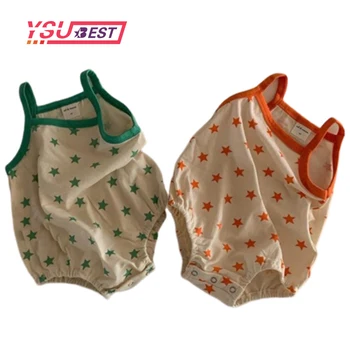 

0-3Yrs Summer Baby Bodysuit Camisole Cotton Bodysuit Stars Print Toddler Girls Outfit Baby Boys Clothes Cotton Twins Clothing