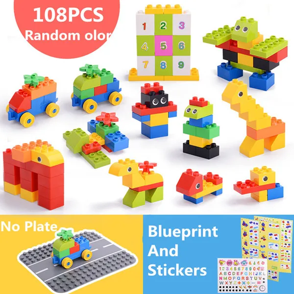 108PCS 108 шт Diy блоки большого размера строительные блоки город творческие с Развивающие игрушки для детей Подарки совместимы с Duploed - Цвет: 108PCS