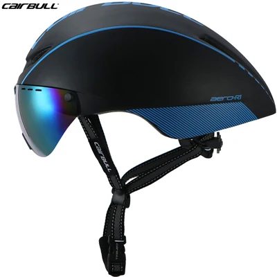 Black blue TT Aero шлем шоссейный велосипед BMX скоростной гоночный защитный велосипедный шлем магнитные поглощающие очки козырек мужской велосипедный шлем время пробный - Цвет: Black blue