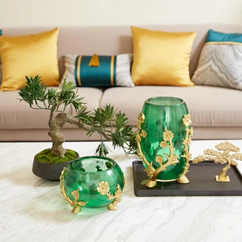 

New Chinese style green transparent resin vase decoration creative living room desktop flower arrangement home decoration vase