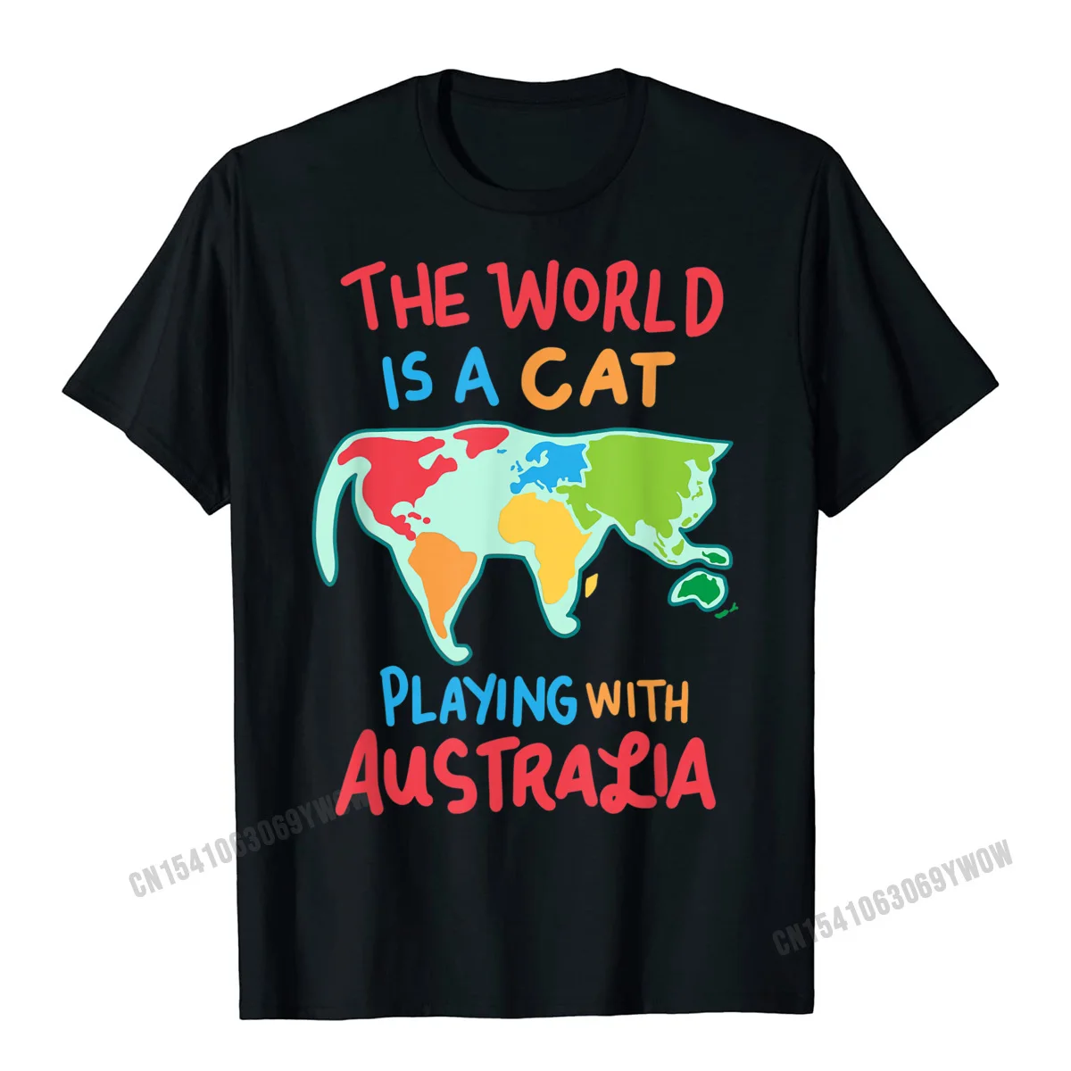 Personalized Casual Tops Tees Short Sleeve for Male Pure Cotton Lovers Day O-Neck T Shirts Summer Tees On Sale The World Is A Cat Playing With Australia T-Shirt__1010 black