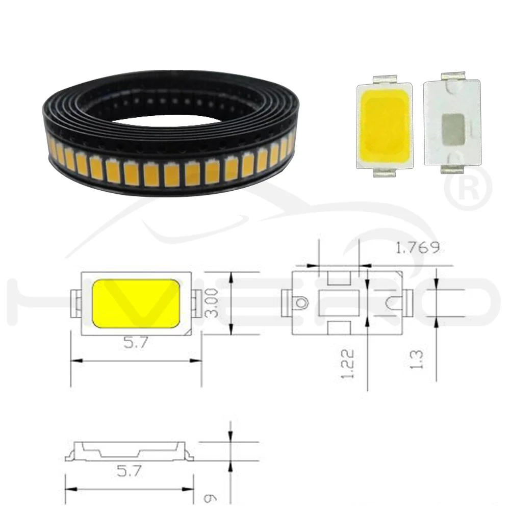100 штук(диодов?) белая smd smt 5730 5630 0.5w ультра яркая светодиодная лента холодный белый