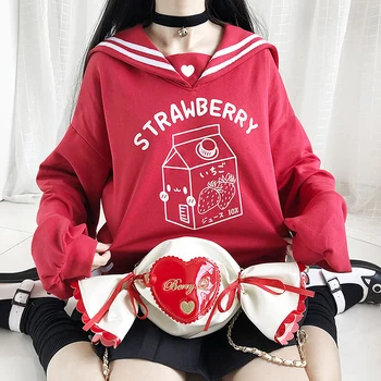 

New Spring Cotton Sailor Collar Sweatshirt Harajuku Cute Bandage Heart Pullover Oversized Women Sweatshirt Kawaii Clothes Tops