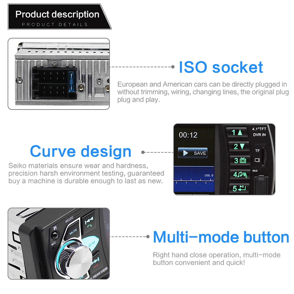 Camecho-rádio automotivo com bluetooth, 1 din, 4.1