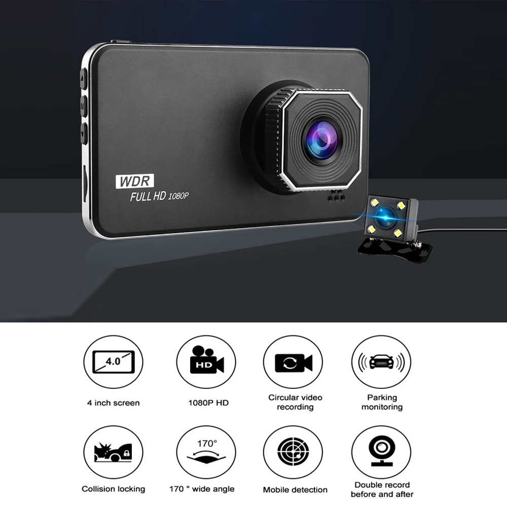 Автомобильная семейная камера DVR 4 дюймовый сенсорный экран Full HD 1080P с двумя