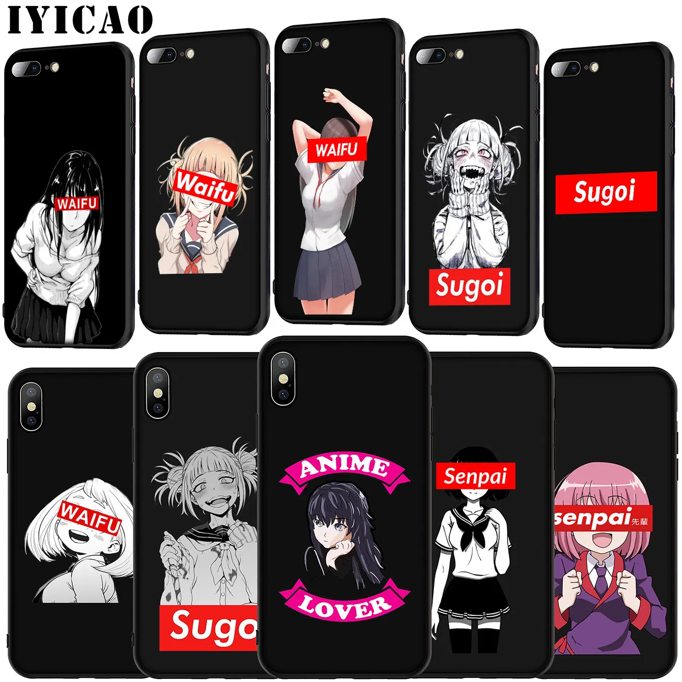 Sugoi Senpai Anime Waifu Cartoon girl Soft Silicone Cover Case for iPhone 11 Pro XR X XS Max 6 6S 7 8 Plus 5 5S SE Phone |