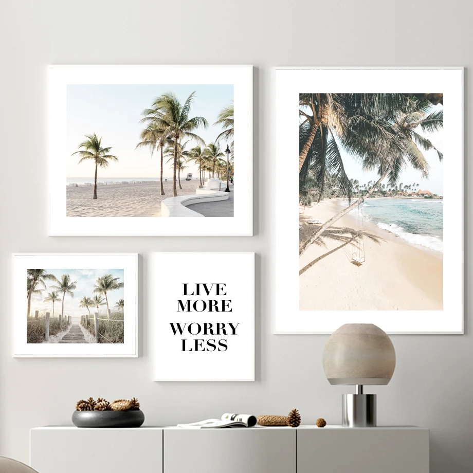 Summer Beach Coconut Tree Sailboat Reef Waves Art Canvas Painting Nordic Posters And Prints Wall Pictures For Living Room Decor | Дом и сад