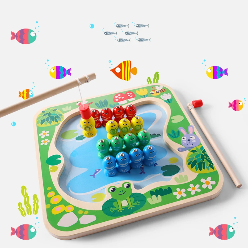 2 In 1 Kids Toys Montessori Wooden Toys Magnetic Fishing Game Puzzle Interactive Toys Baby Early Educational Toys For Children