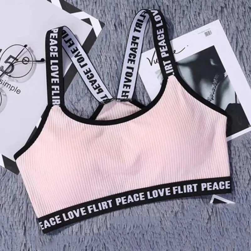 Women Knitted Letter Printing Bras Wide Shoulder Strap Stretch Bra Sexy Cotton Bra - Цвет: QP
