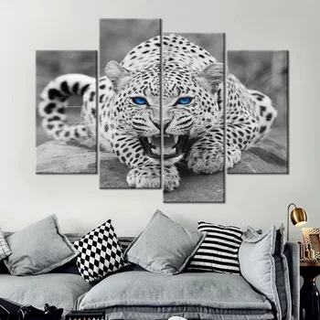 

4 Panel Modern Prints Blue Eyes Leopard Posters Pictures Wall Decoration Wall Art Prints Canvas Painting
