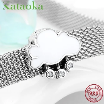 

High quality 925 Sterling Silver White clouds enamel Clips beads Fit Original reflexions Bracelet Charms Jewelry making