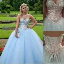 Небесно-Голубое Бальное платье без бретелек с блестками и хрустальными бусинами, 16 платьев, выпускное платье, бальное платье, вечернее платье