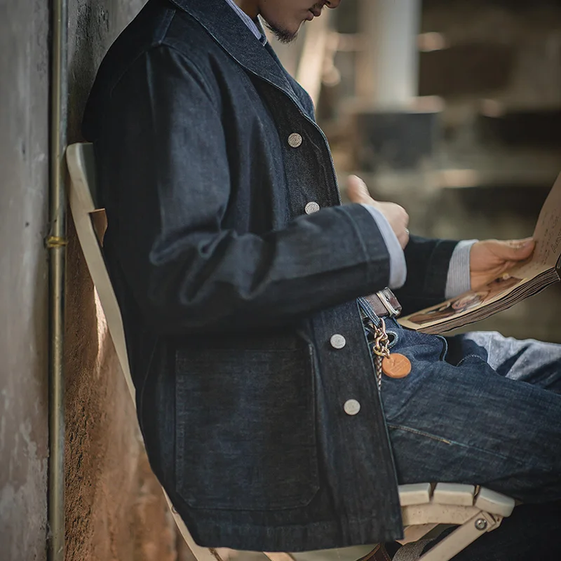 

Maden Men's Casual Washed Denim Jacket Vintage Blue Denim Jacket Men