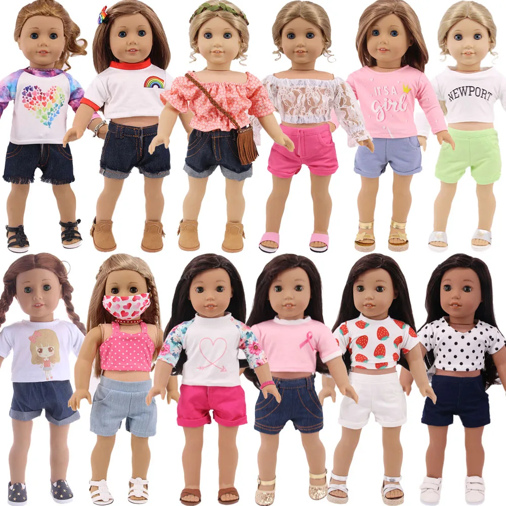 Doll Clothes Cute Animal Pattern Suit T-shirt + Jeans For 18 Inch American Doll Girl's & 43 Cm New Born Baby Clothes,Dolls Shoes - AliExpress 26