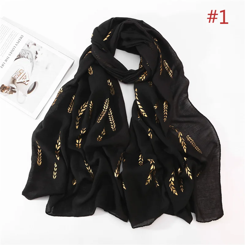Модный 18 цветов женский шарф из хлопка и льна шаль Хиджаб 75*180 см Золотое Тиснение пшеничный узор Пашмина шарф Мусульманский хиджабы