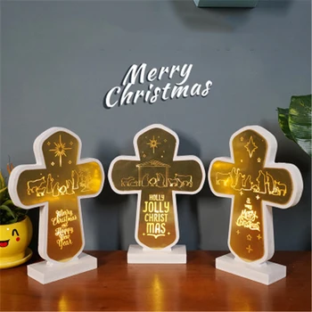 

Christmas Led Decoration Lights Atmosphere Lights Cross Christian Crafts Religious Night Light Ornaments Pendant Party Lamp