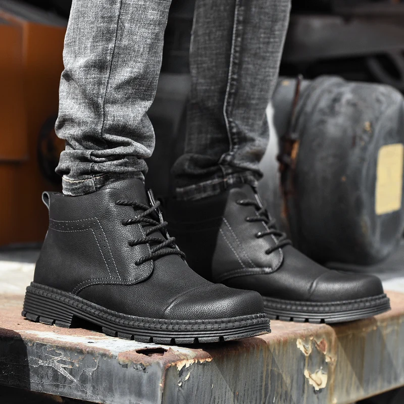Зимние теплые мужские ботинки из натуральной кожи; короткие плюшевые ботильоны в байкерском стиле; брендовая модная обувь высокого качества; мужские ботинки; размеры 38-44*18908