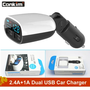 

Car Charger Dual USB Adapter 5V 2.4A+1A LED Monitor Display Tablet Car-Charger For GPS Navigation