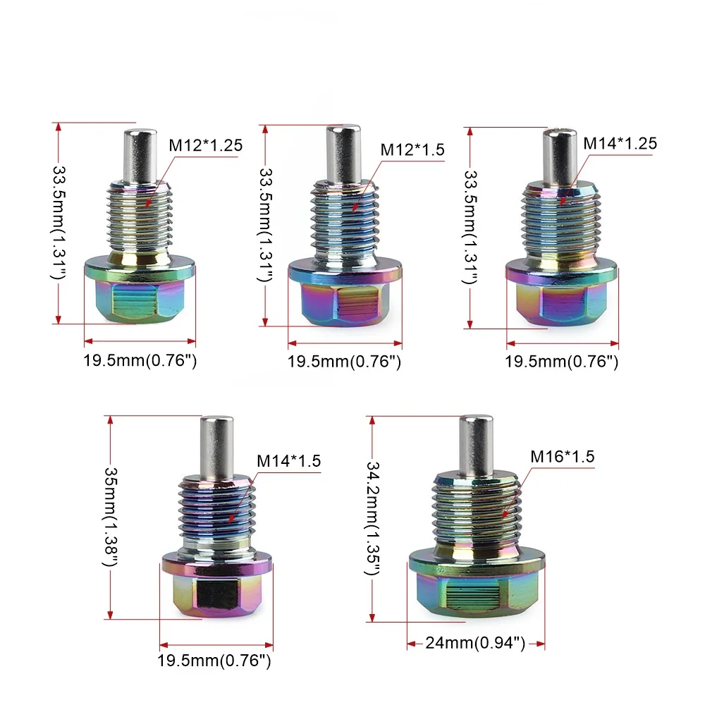 M12x1.5 M12x1.25 M14x1.5 Aluminum Magnetic Oil Drain Plug Oil Drain Bolt Sump Sump Nut Red Blue Black Neo Chrome